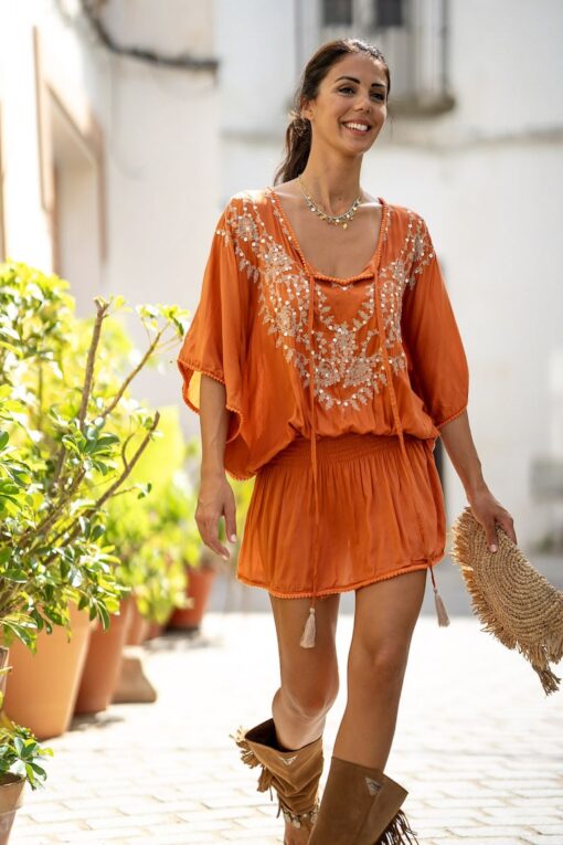Vestido RODAS corto terracota - Imagen 2