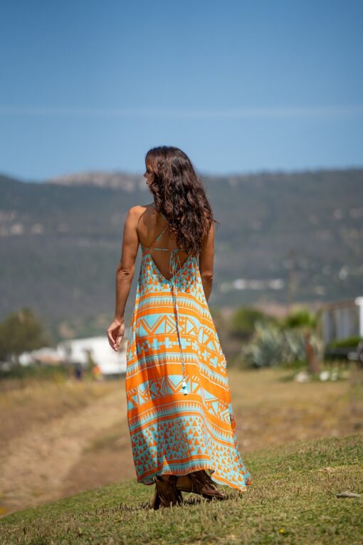 Vestido Azteca open back turquesa - Imagen 5