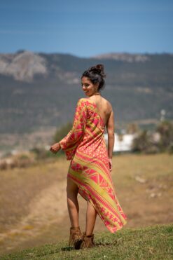 Vestido Azteca asimétrico rosa
