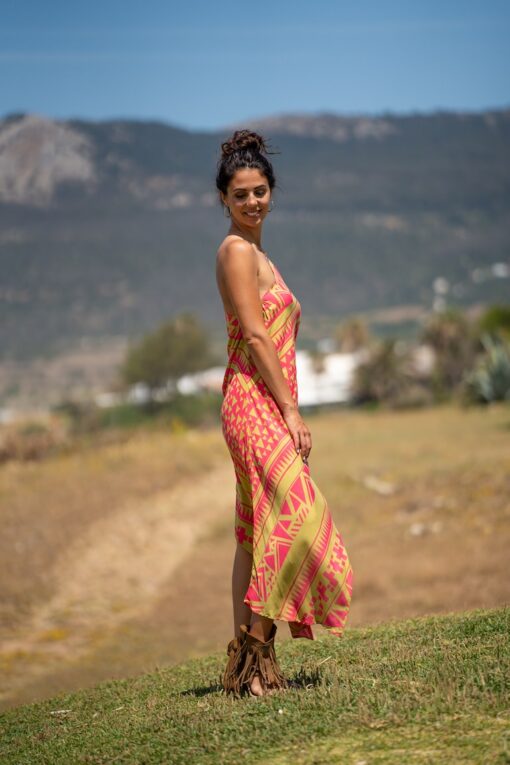 Vestido Azteca asimétrico rosa - Imagen 3